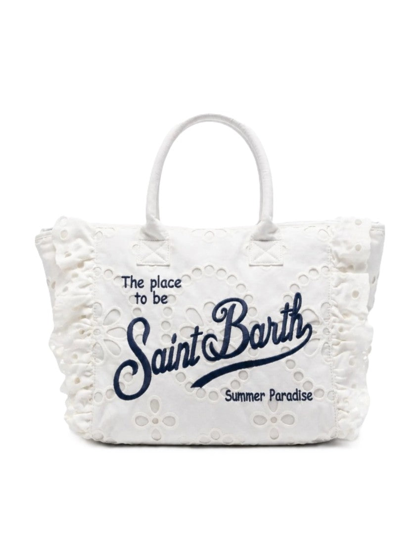 Mc2 Saint Barth White Floral Eyelet Embroidered Tote Bag