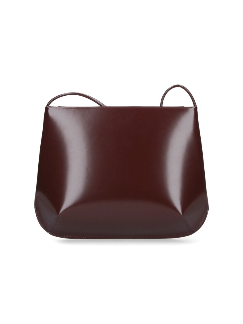 Fane Glossy Brown Loge Leather Shoulder Bag