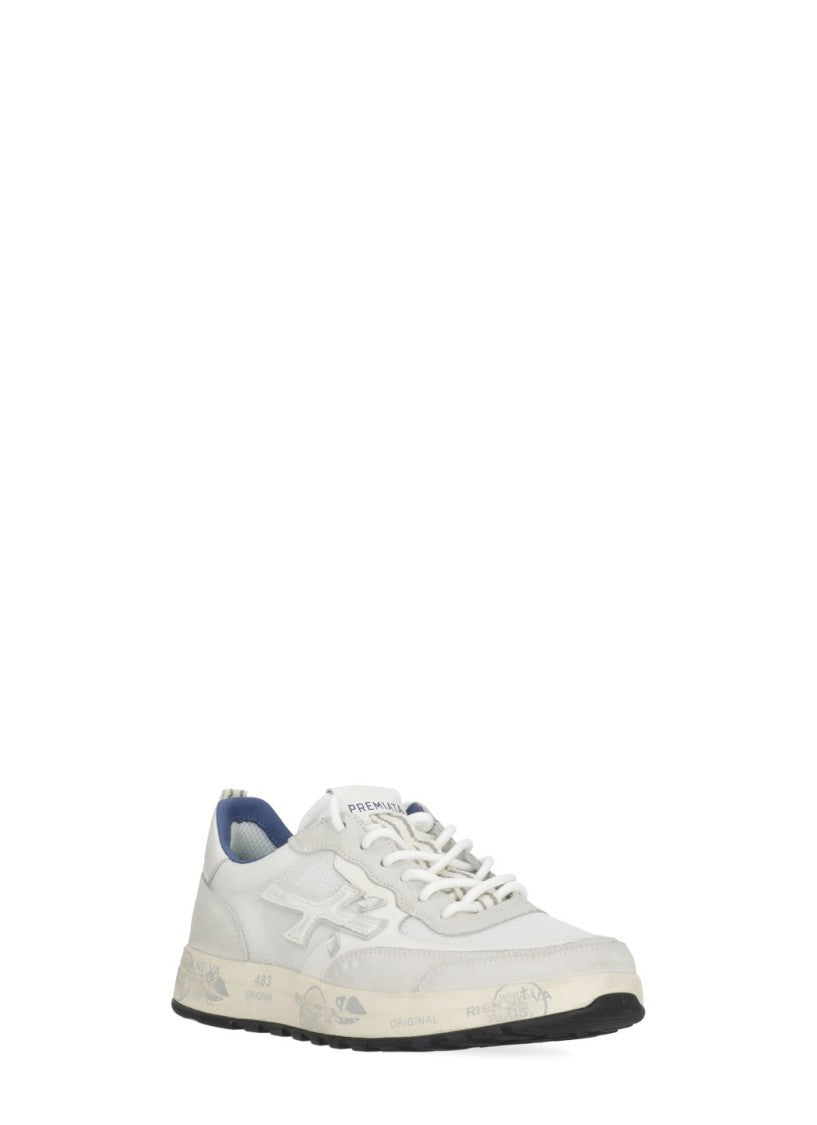 Premiata White Nous 8234 Suede-Blend Distressed Sneakers