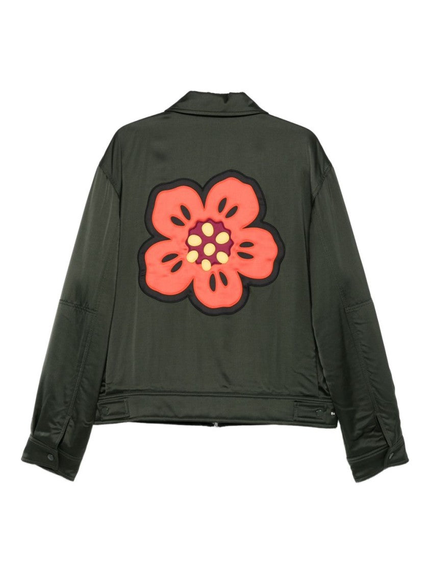 Kenzo Dark Green Satin Embroidered Jacket