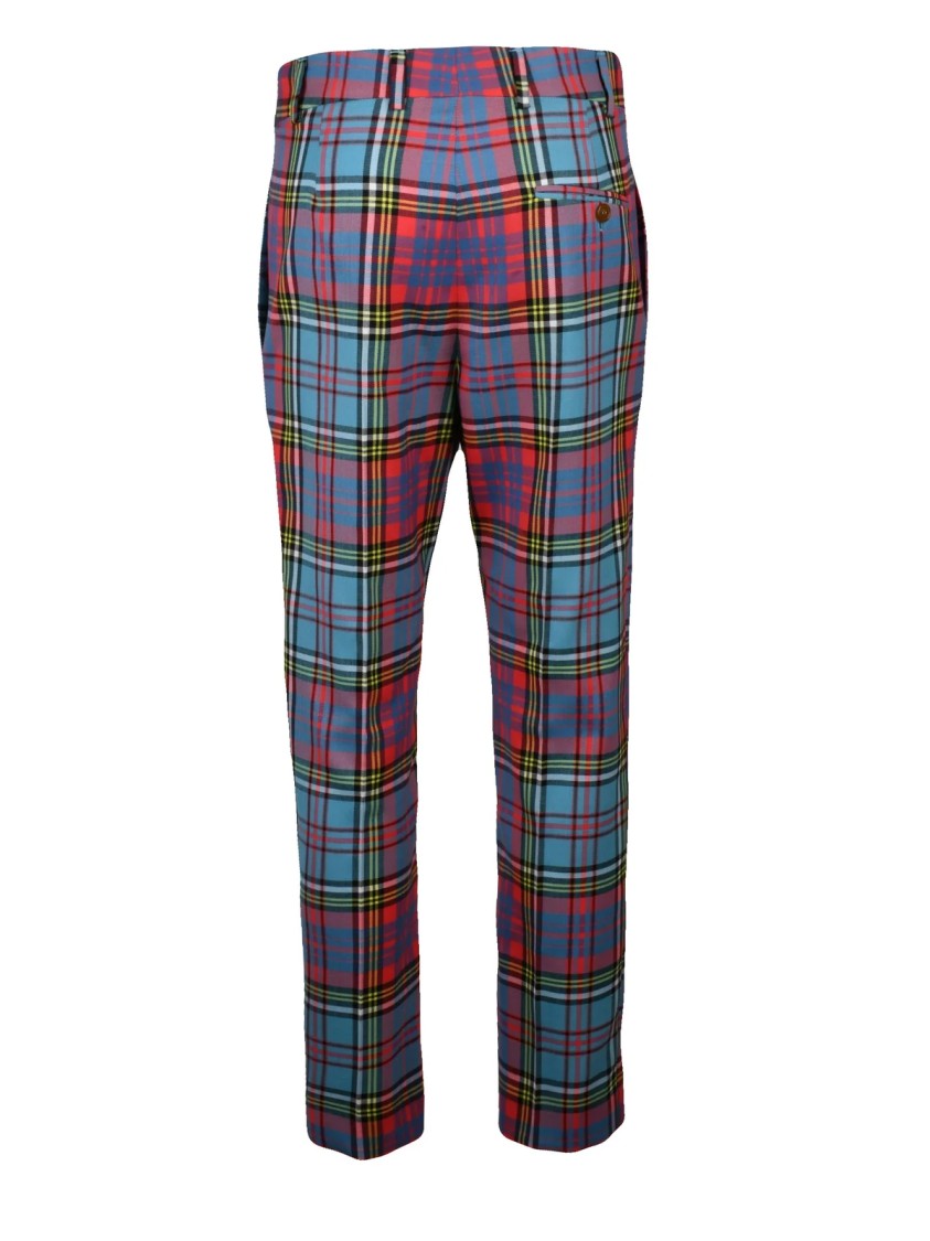 Vivienne Westwood Tapered Plaid Trousers In Sky Blue And Fuchsia
