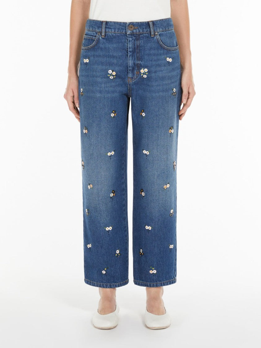 Max Mara Straight Denim Jeans With Floral Embroidery