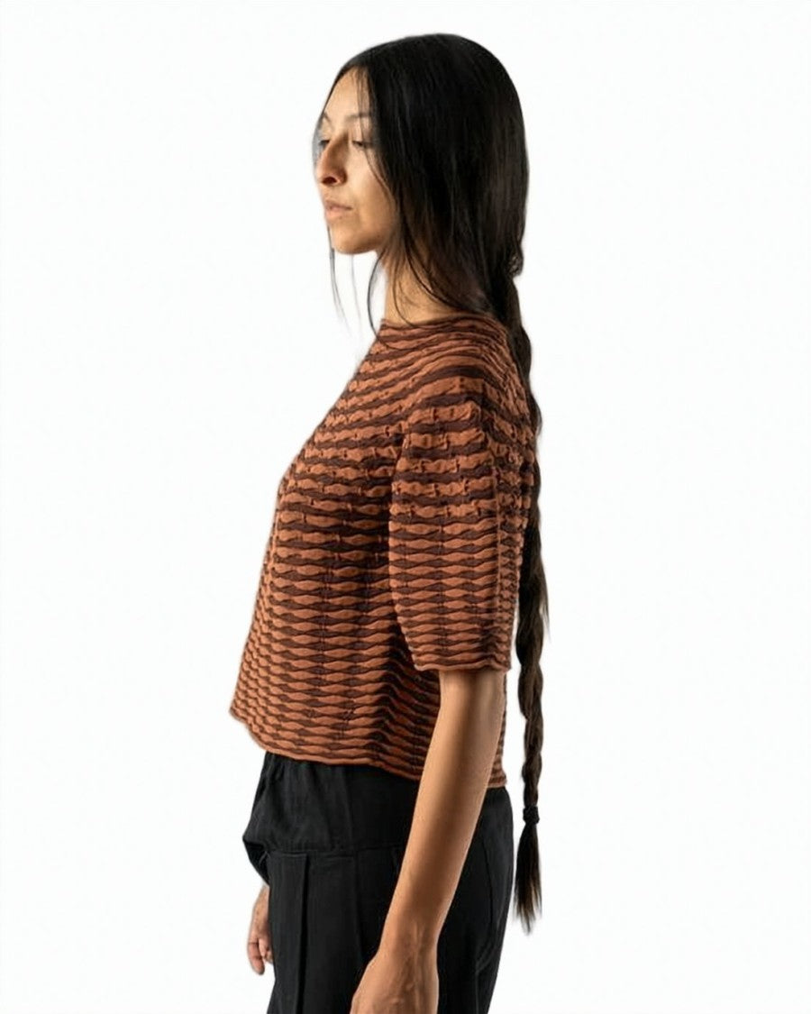 Pleats Please Boxy Fit Textured Sweater With Puffed Sleeves