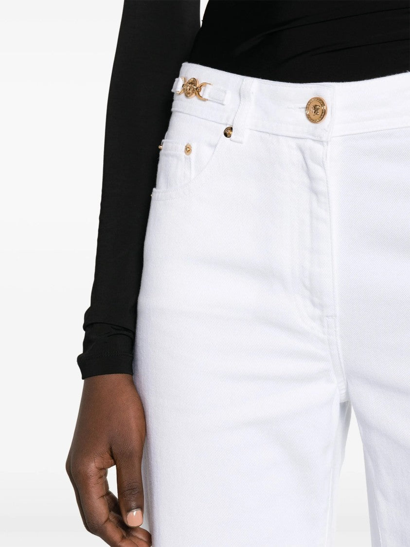 Versace White Wide-Leg Gold Hardware Denim Jeans