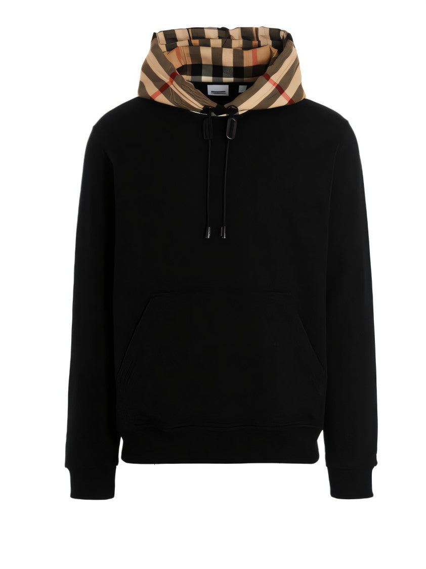 Burberry Relaxed Fit Black Hoodie With Checkered Hood Lining