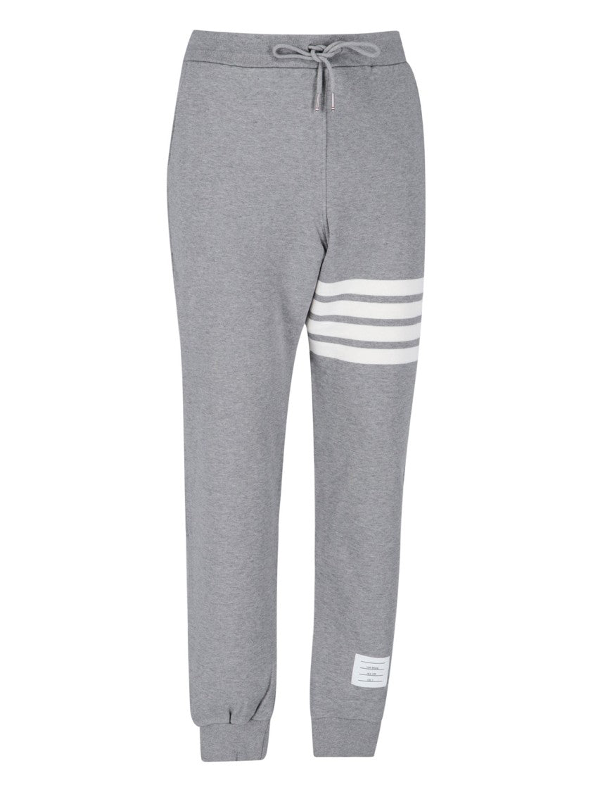 Thom Browne Relaxed Fit Heather Grey Trousers With Distinctive Stripes