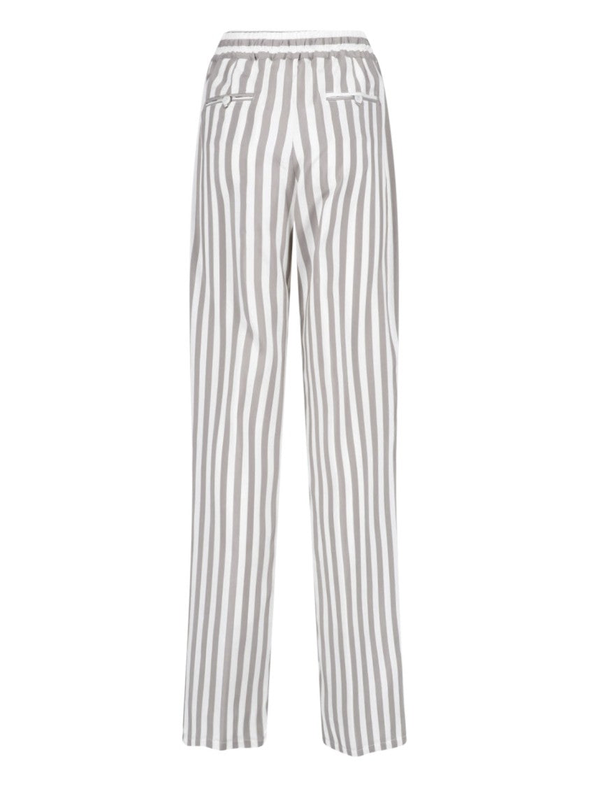 Kiton Wide-Leg Vertical Striped Silk Trousers