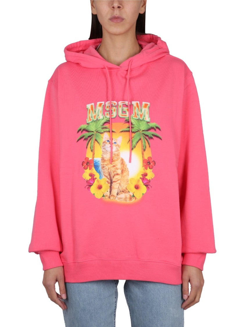 Msgm Vibrant Sweatshirt With Drawstring Hood And Playful Graphic