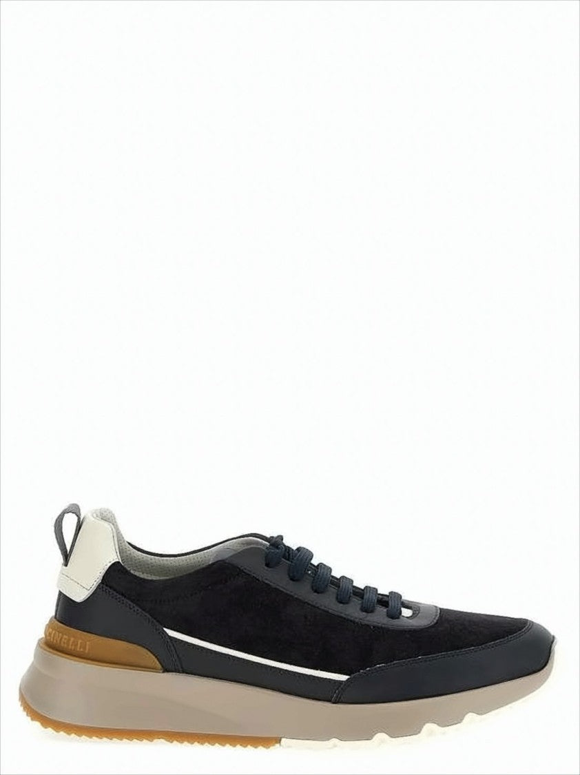 Brunello Cucinelli Calf Leather Sneakers With Contrasting Accents And Gum Sole