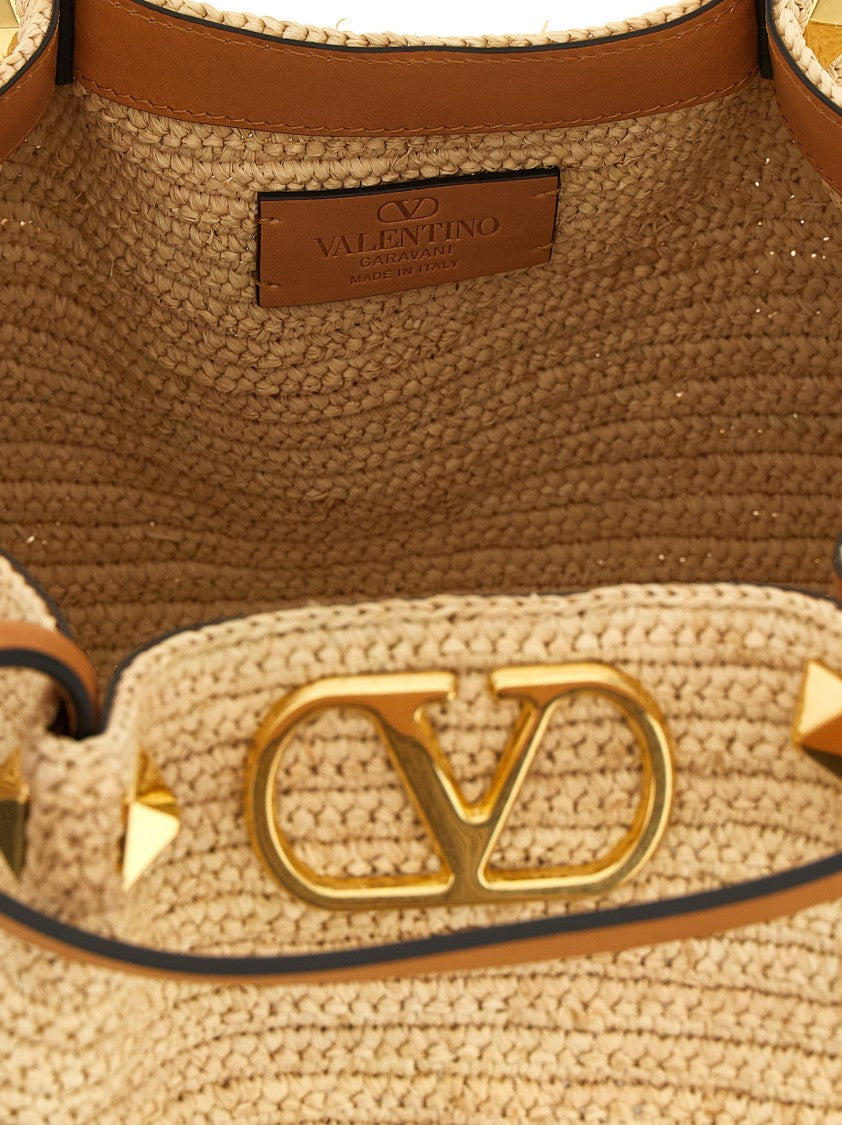 Valentino Garavani Medium Woven Raffia Shopping Bag With Leather Accents
