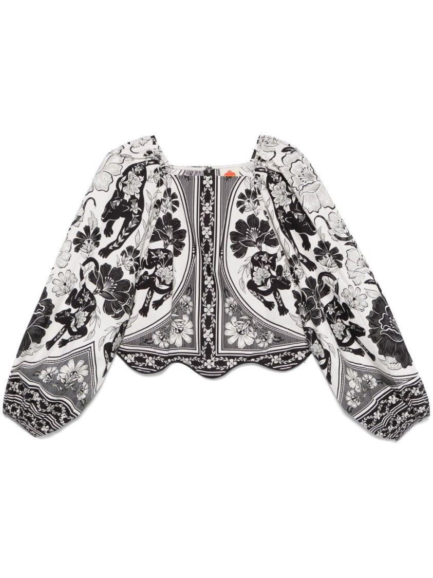 Farm Rio Cropped Floral Print Cotton Blazer