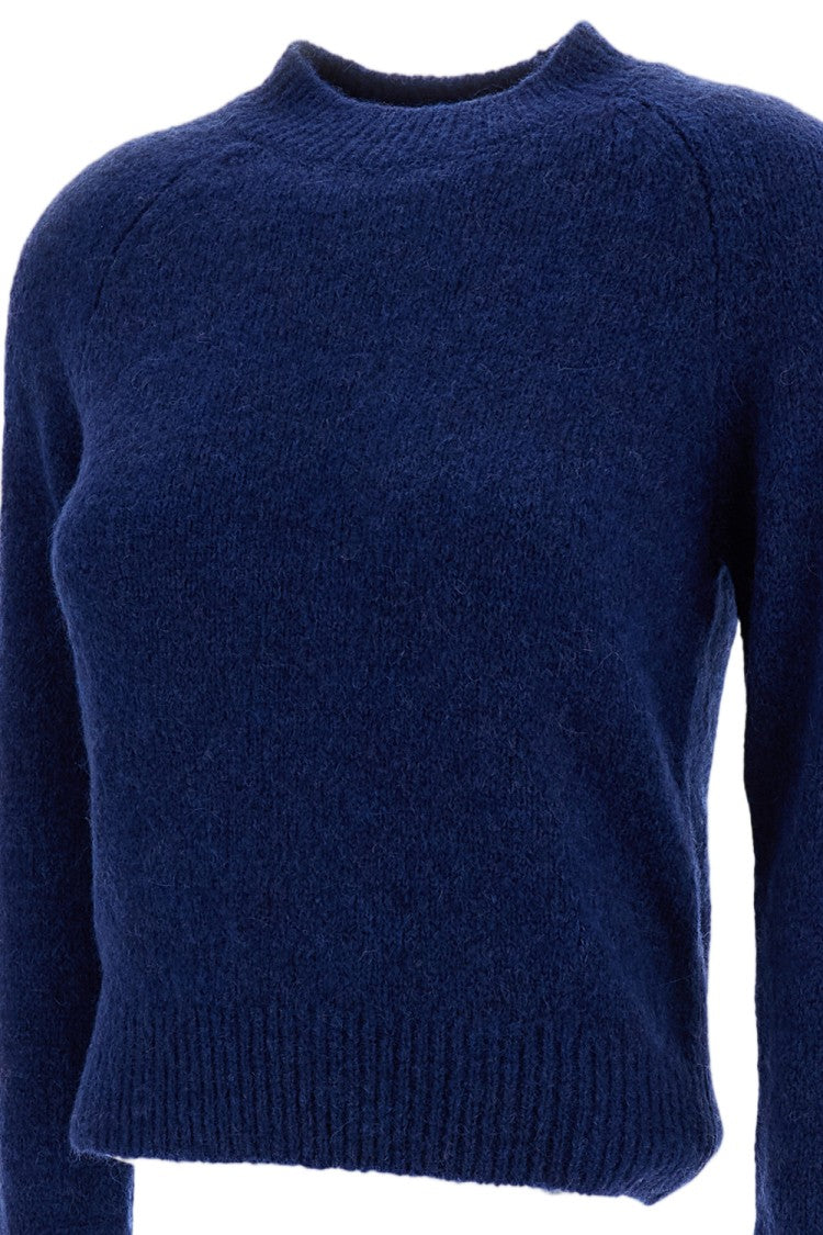 Dries Van Noten Blue Texas Cropped Alpaca Wool Crewneck Sweater