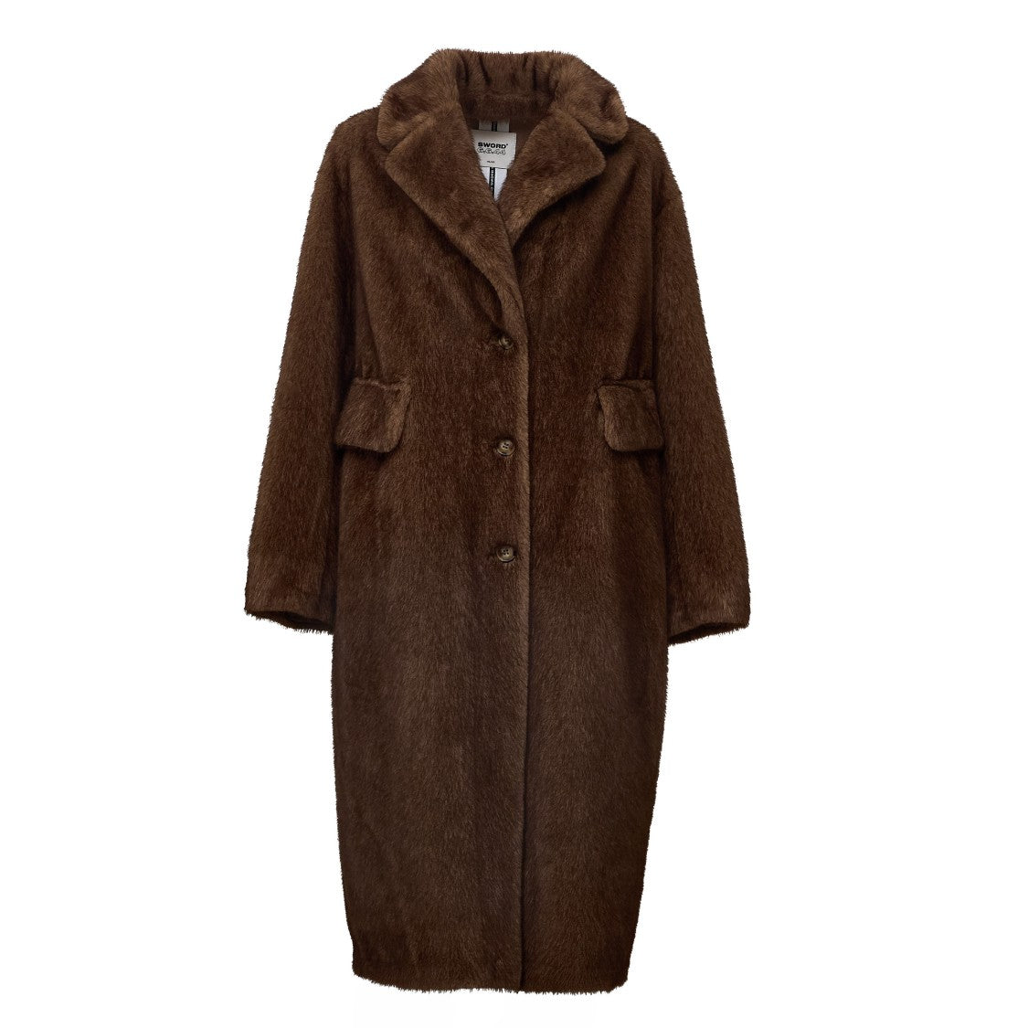 Sword Notched Lapel Long Faux Fur Coat