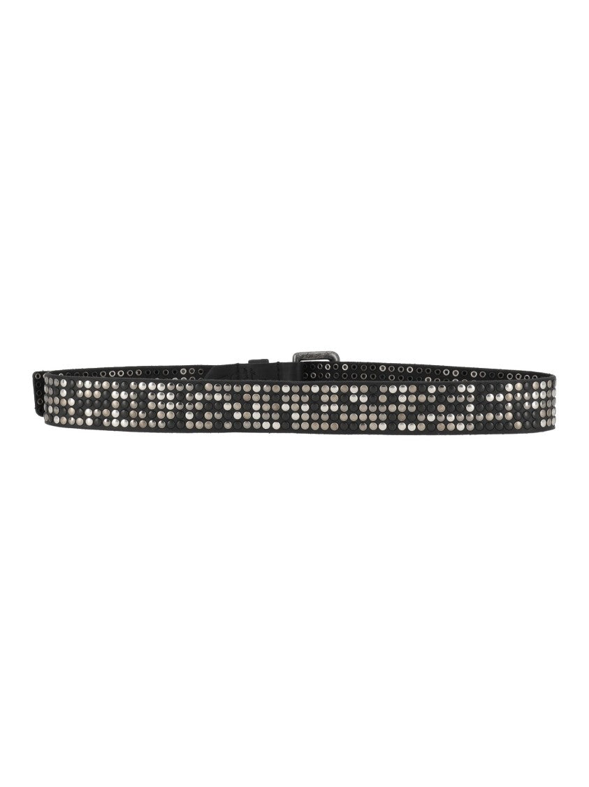 Htc Black 5,000 Studs Silver-Tone Distressed Buckle Leather Belt