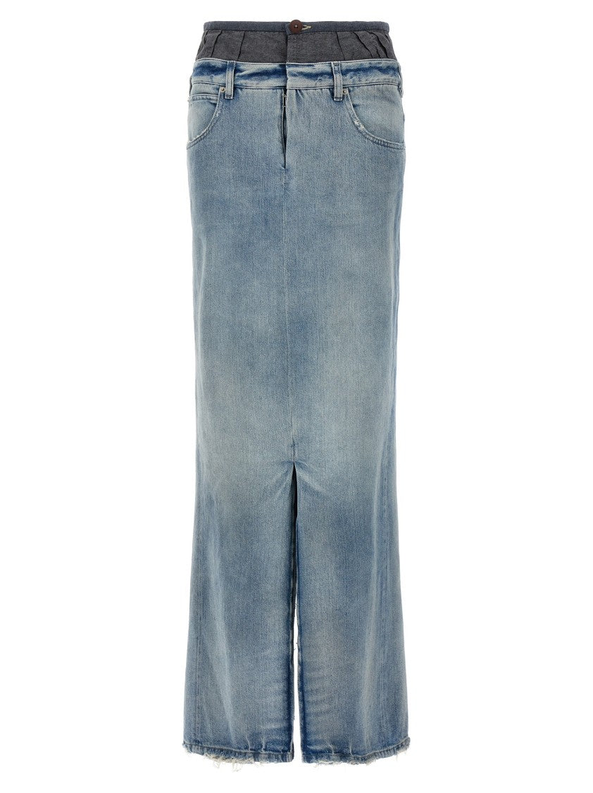 Maison Margiela Layered Denim Maxi Skirt With Front