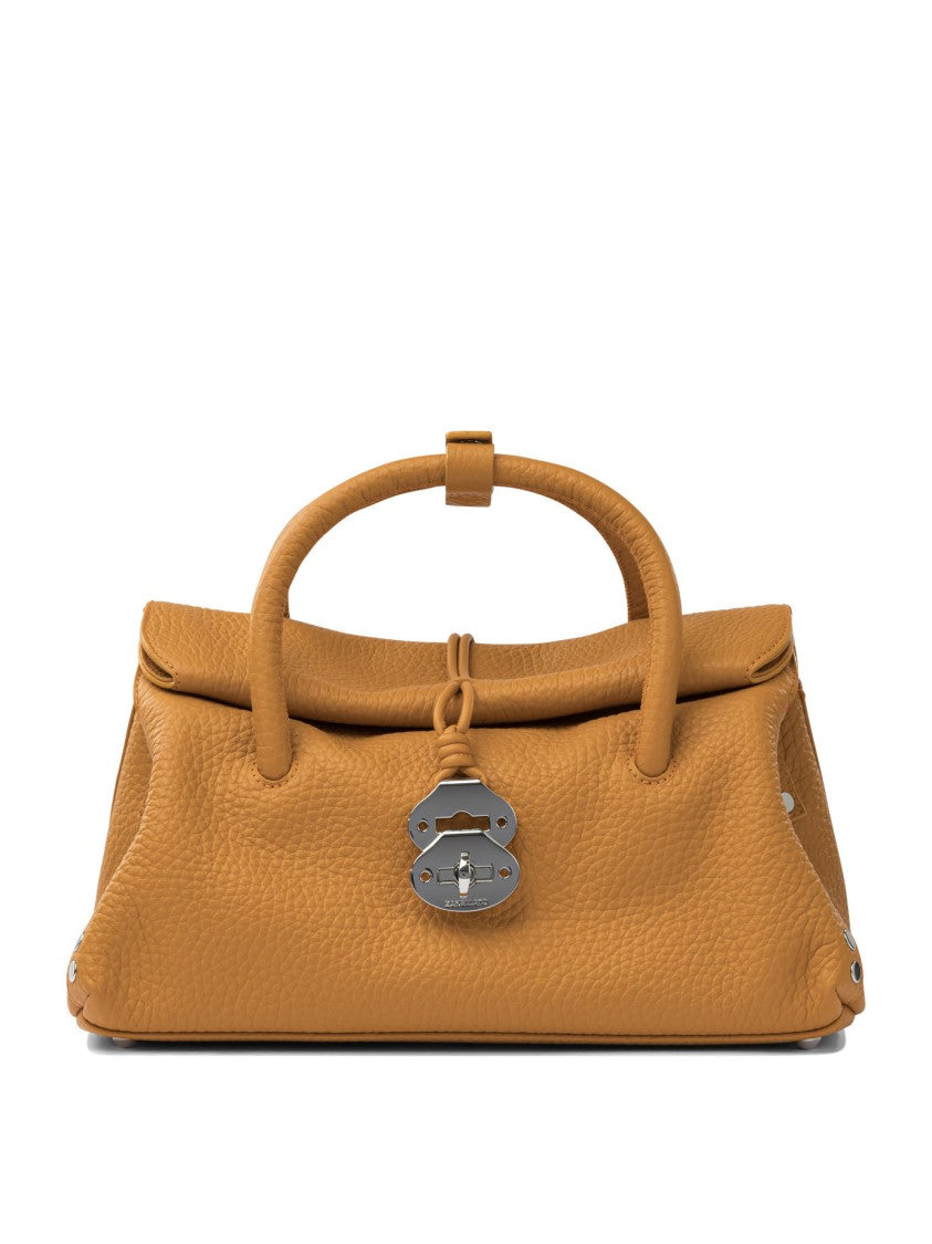 Zanellato Compact Brown Grained Leather Dotta Handbag