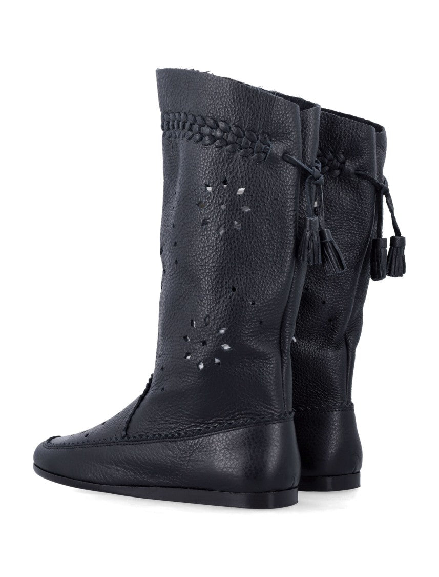 Isabel Marant Perforated Calfskin Welky Boots With Braided Detailing
