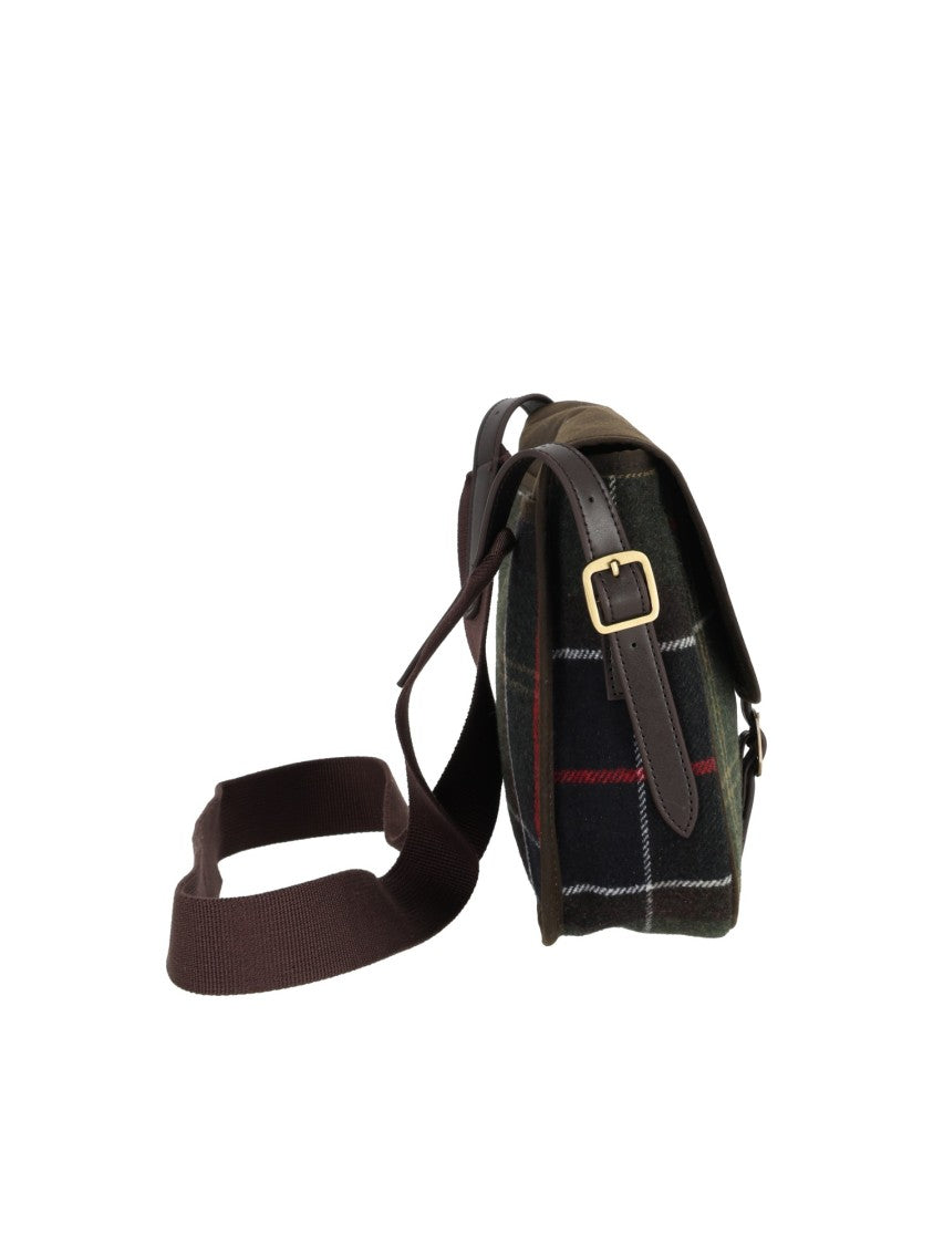Barbour Tartan Wool Crossbody Bag With Leather Accents And Gold Hardware