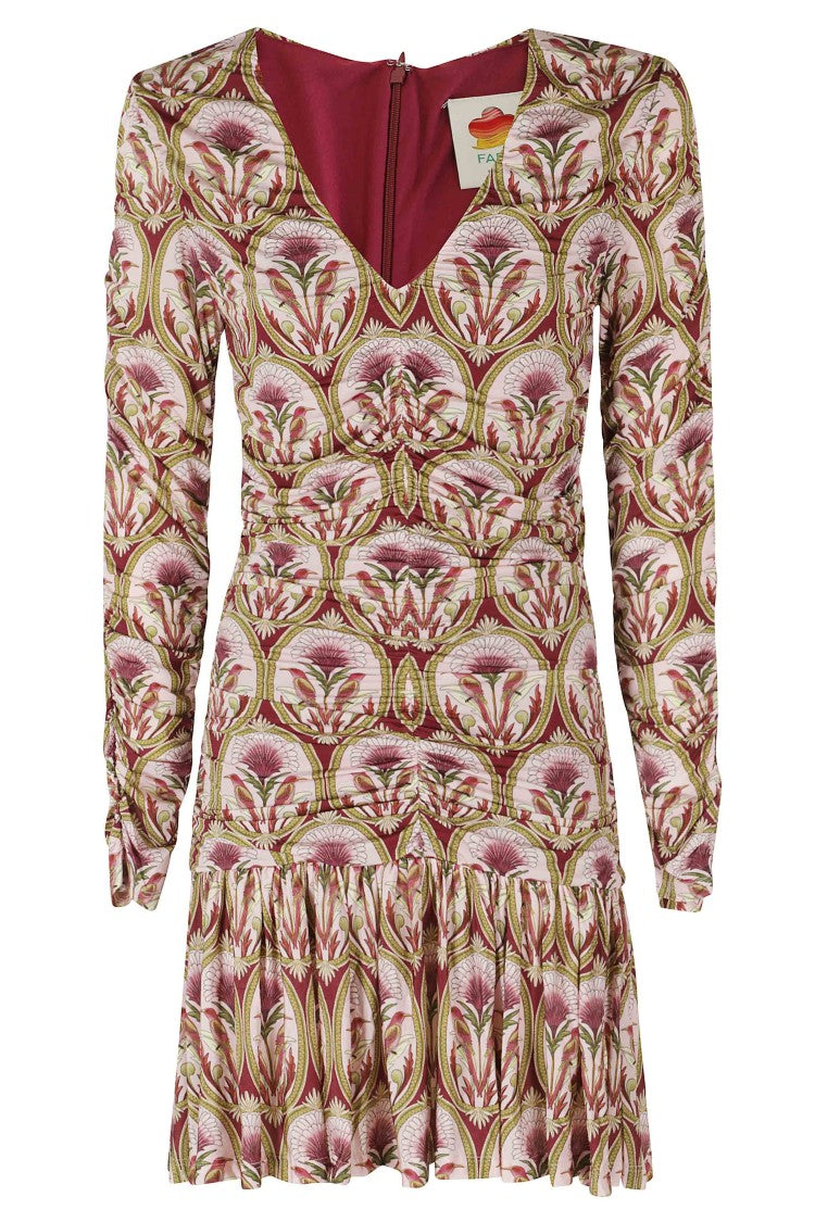 Farm Rio Garden Medal Ruched Floral Print Cotton Mini Dress