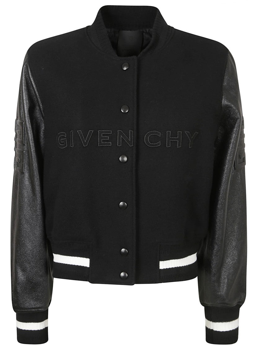 Givenchy Bomber-Style Coat With Leather Sleeves