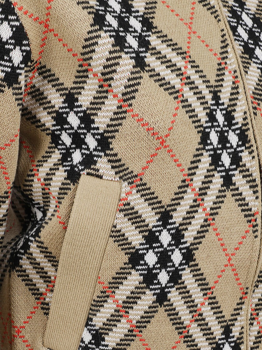 Burberry Cropped Wool Blend Cardigan With Burberry Check Embroidery