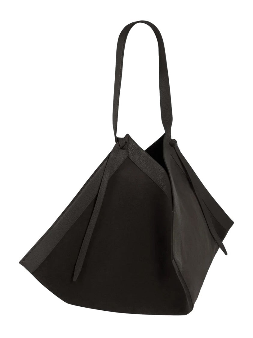 Yuzefi Geometric Black Leather Tote Bag With Unique Silhouette