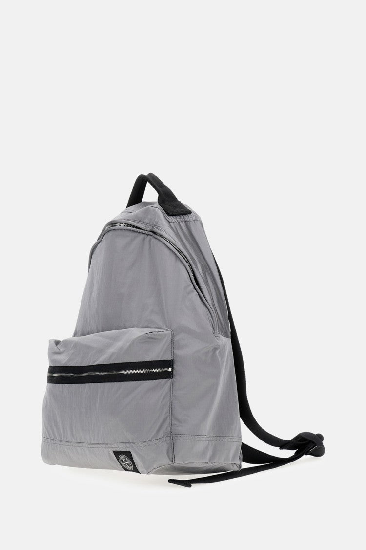 Stone Island Gray Backpack With Front Zip Pocket And Adjustable Straps