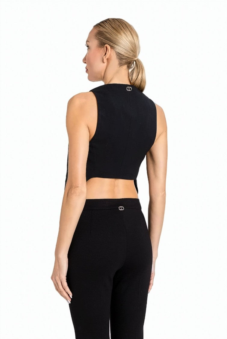 Twin-Set Black Deep V-Neck Button Closure Tailored Gilet