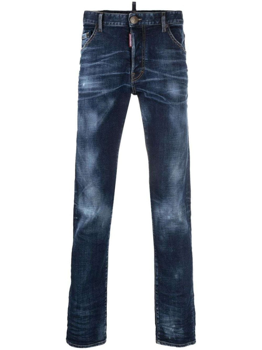 Dsquared2 Logo-Patch Straight-Leg Blue Denim Jeans