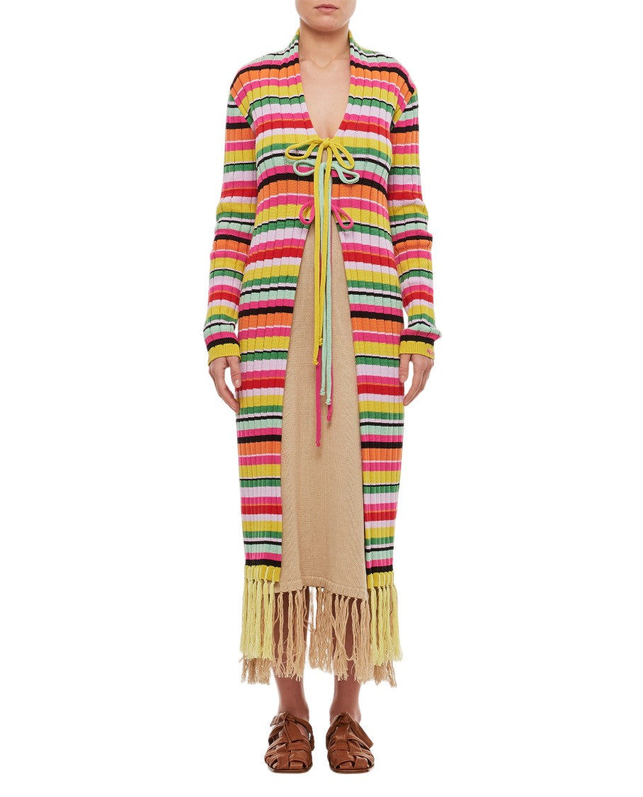 Gio Giovanni Gerosa Vibrant Multicolor Striped Cotton Fringed Cardigan