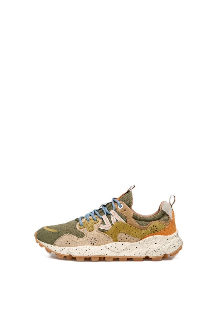 Flower Mountain Multi-Layered Olive Green Sneakers With Suede Overlays