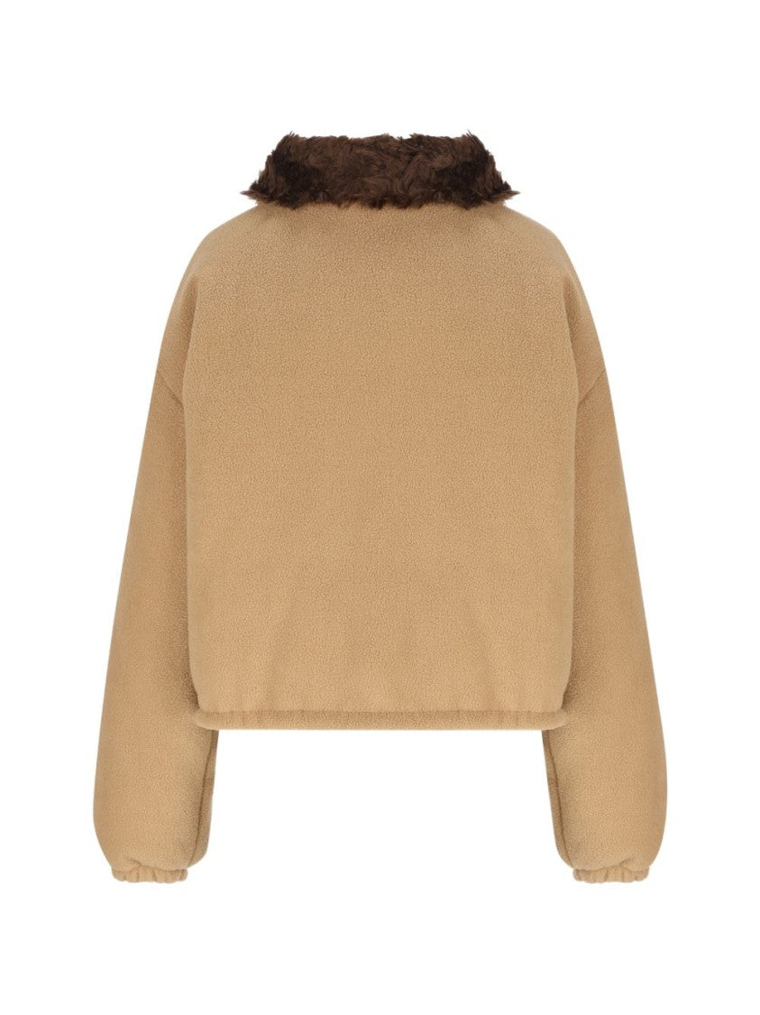 Miu Miu Cropped Plush Collar Textured Jacket