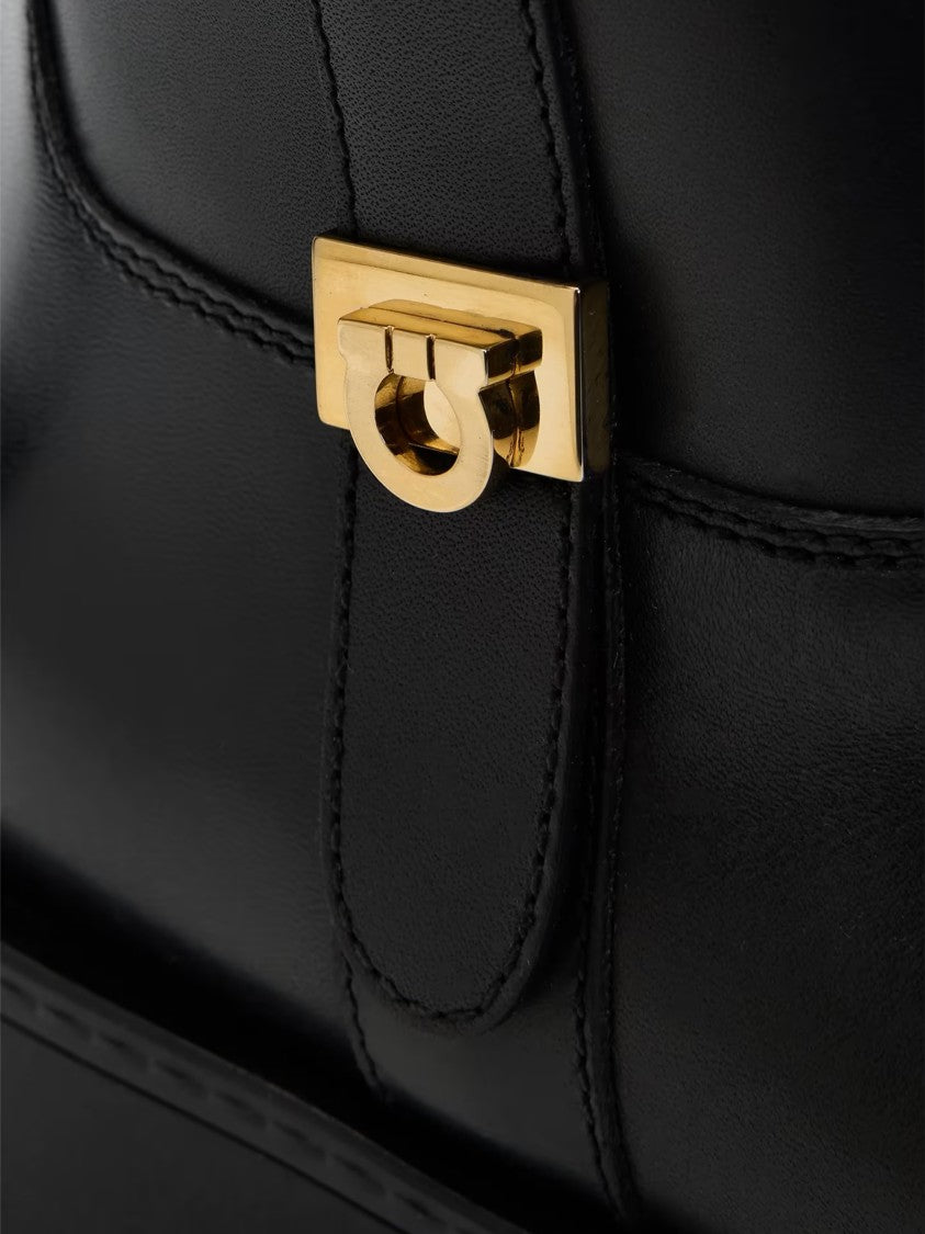 Ferragamo Nyves Mid-Calf Gold Detailing Leather Boots