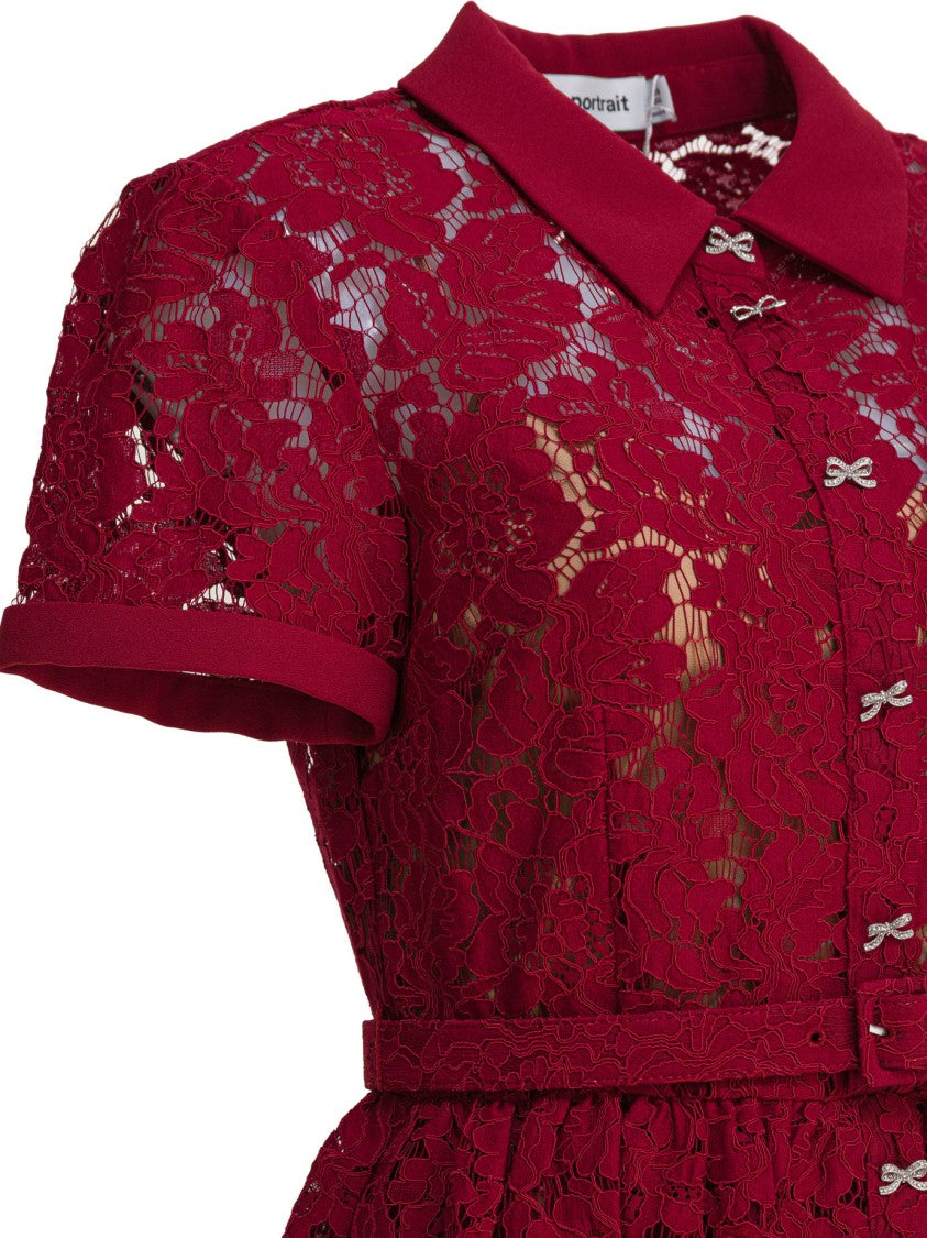 Self-Portrait Bordeaux Lace Peplum Midi Dress