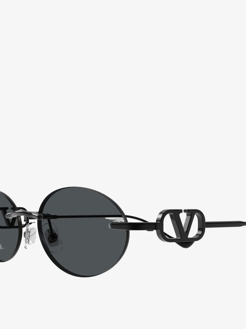 Valentino Oval-Shaped Black Metal Sunglasses With Adjustable Nose Pads