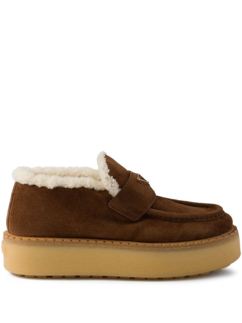 Prada Black Tray-Style Suede Shearling Loafers