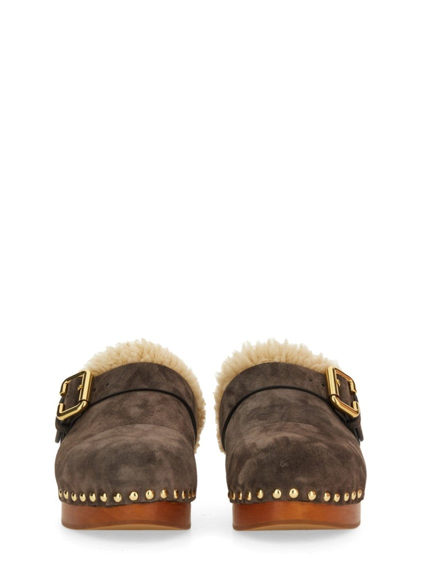 Chloé Jeannette Gold Detail Shearling Mules
