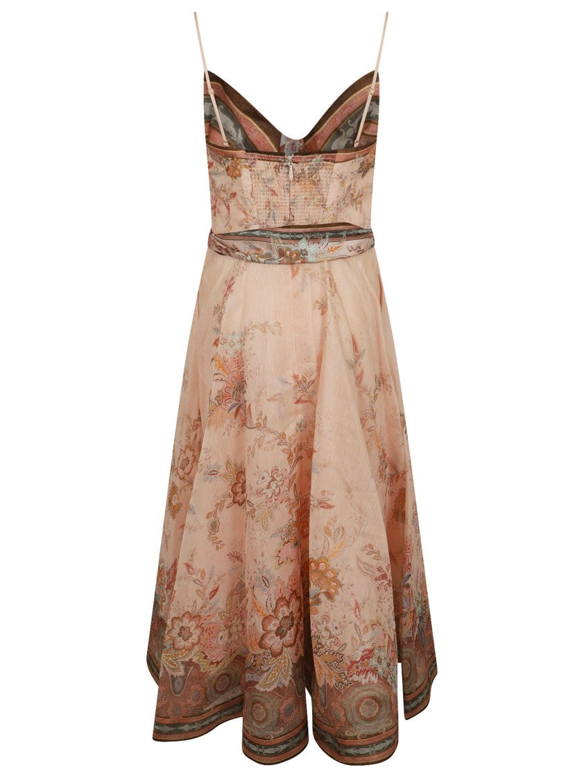 Zimmermann Structured Midi Dress With Sweetheart Neckline And Removable Scarf