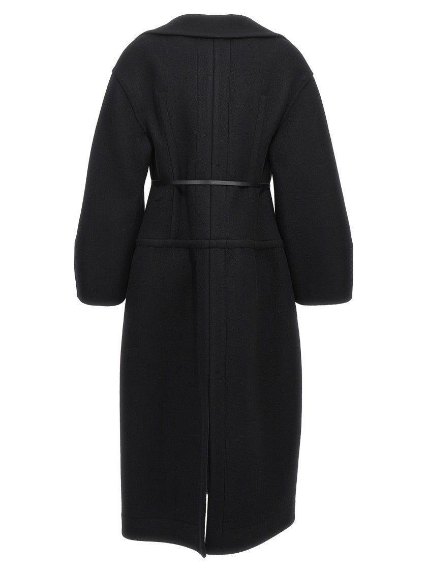 Jil Sander Tailored Long Wool Coat With Structured Lapel And Removable Waist Belt