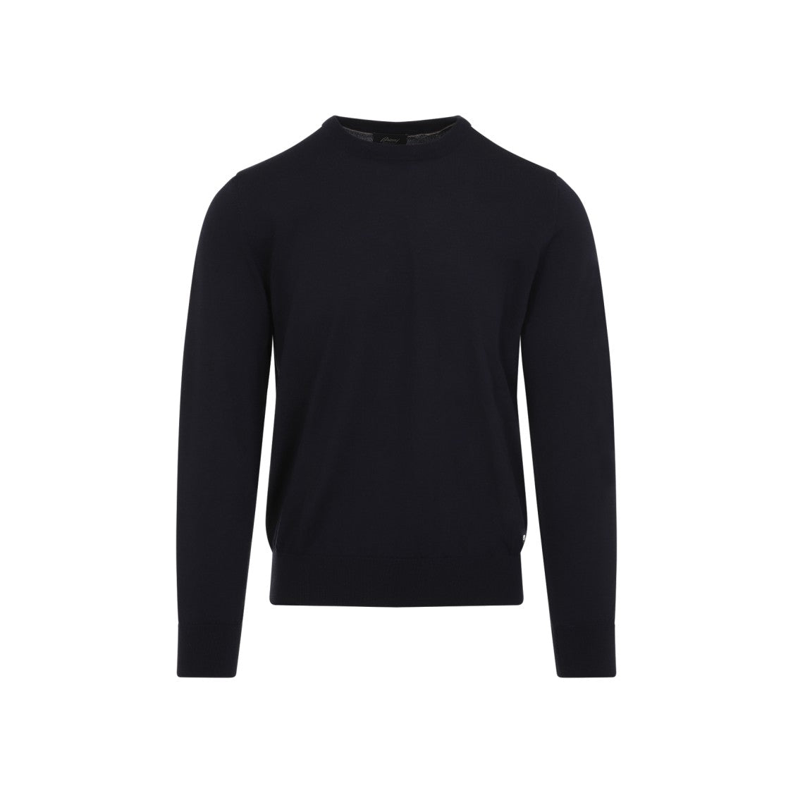 Brioni Midnight Blue Wool Crewneck Sweater With Ribbed Detailing