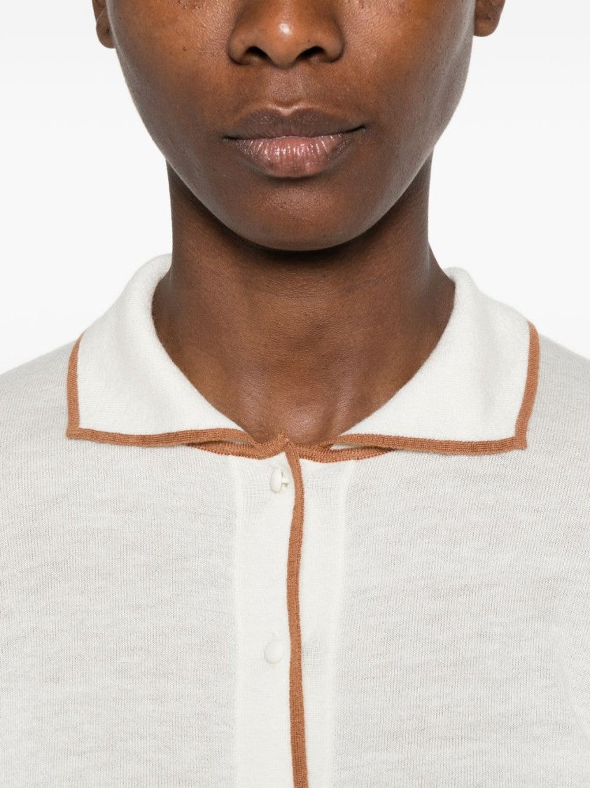 Max Mara Button-Up Fine-Knit Contrasting Trim Sweater