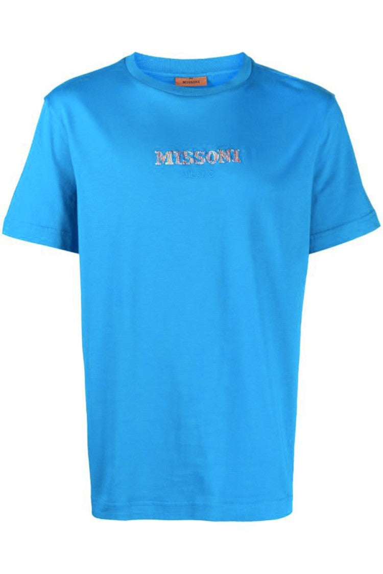 Missoni Blue Cotton Logo-Embroidered T-Shirt
