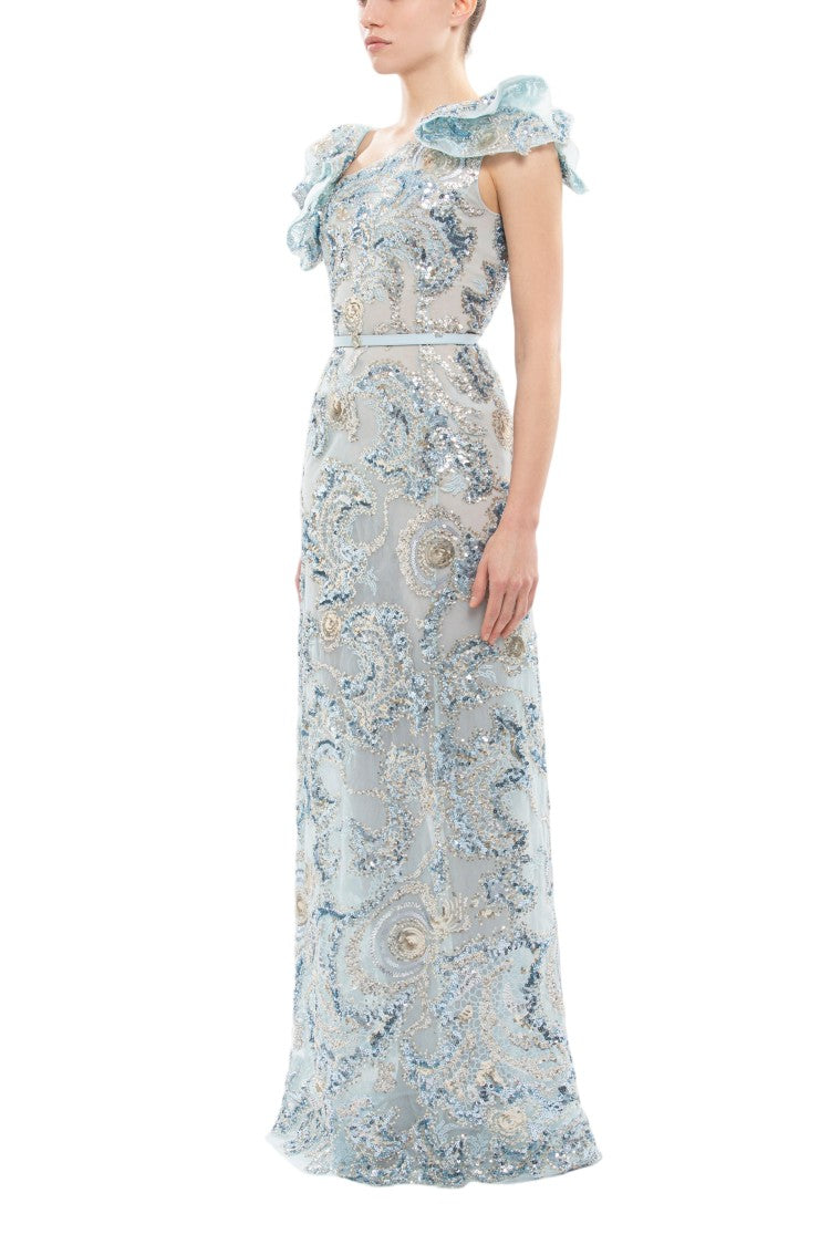 Saiid Kobeisy Embroidered Tulle Ruffled Dress