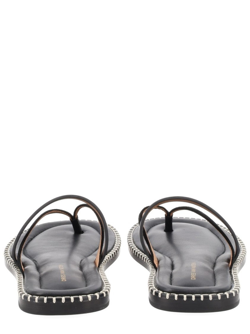Dries Van Noten Black Toe Loop Smooth Leather Sandals