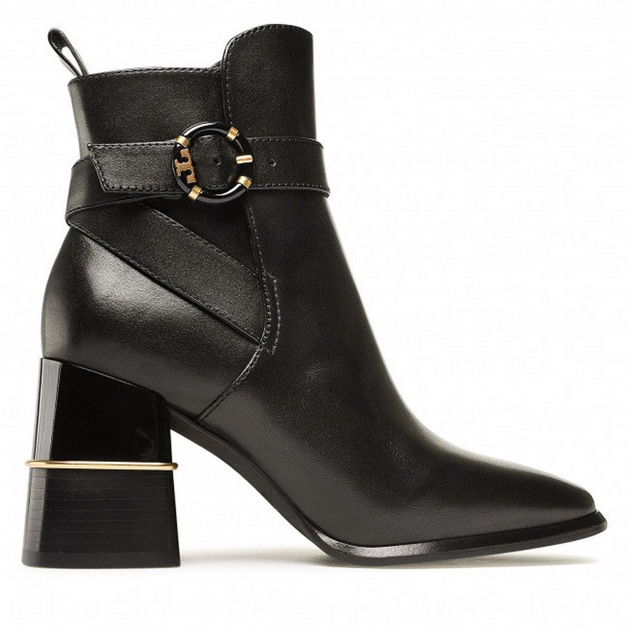Tory Burch Black Multi-Logo Buckle Calf Leather Ankle Boots