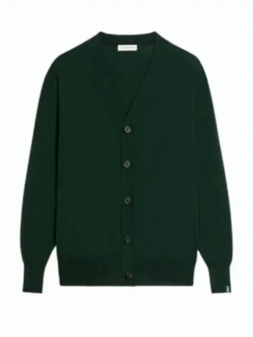 Mackintosh Deep V-Neck Green Cardigan With Button-Down Front