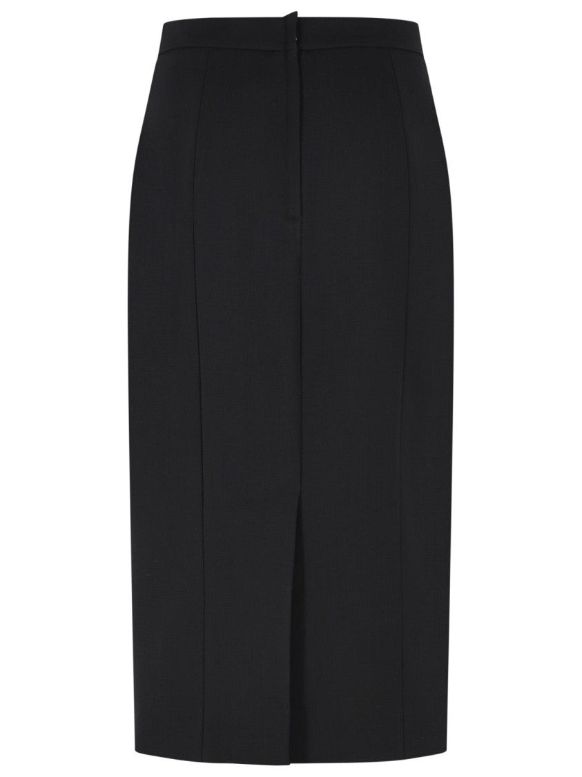 Dolce & Gabbana Black Bandeau Waist Virgin Wool Knee-Length Skirt