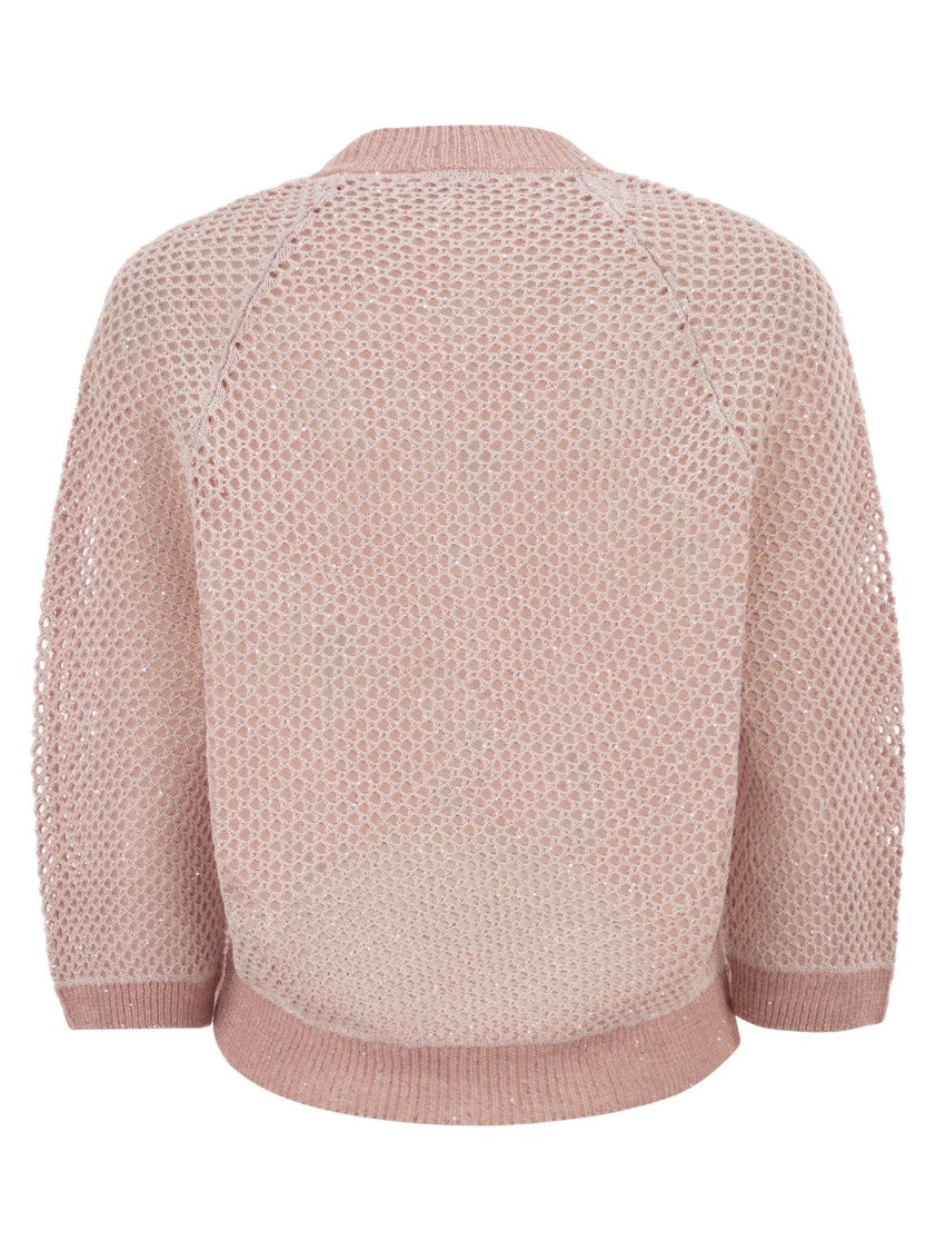 Peserico V-Neck Mesh Top In Linen And Cotton