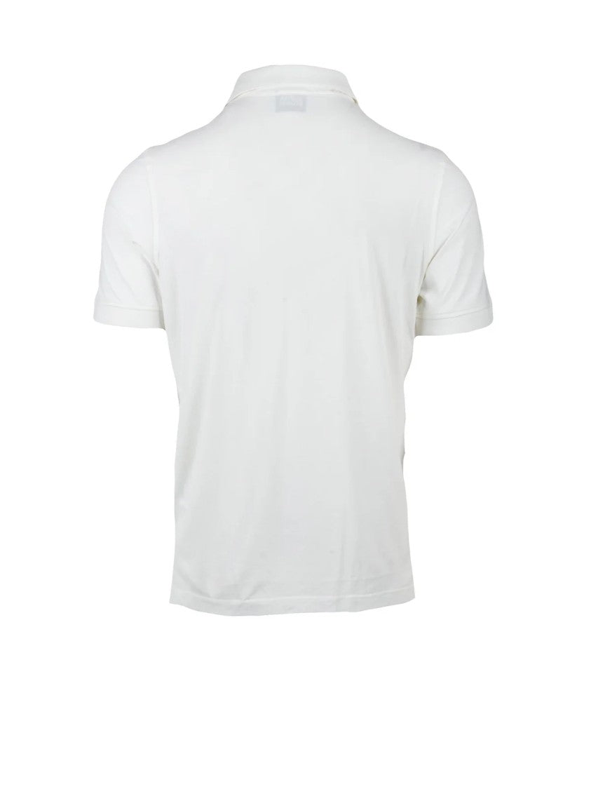 Alpha Studio White Cotton Elastane Stretch Polo
