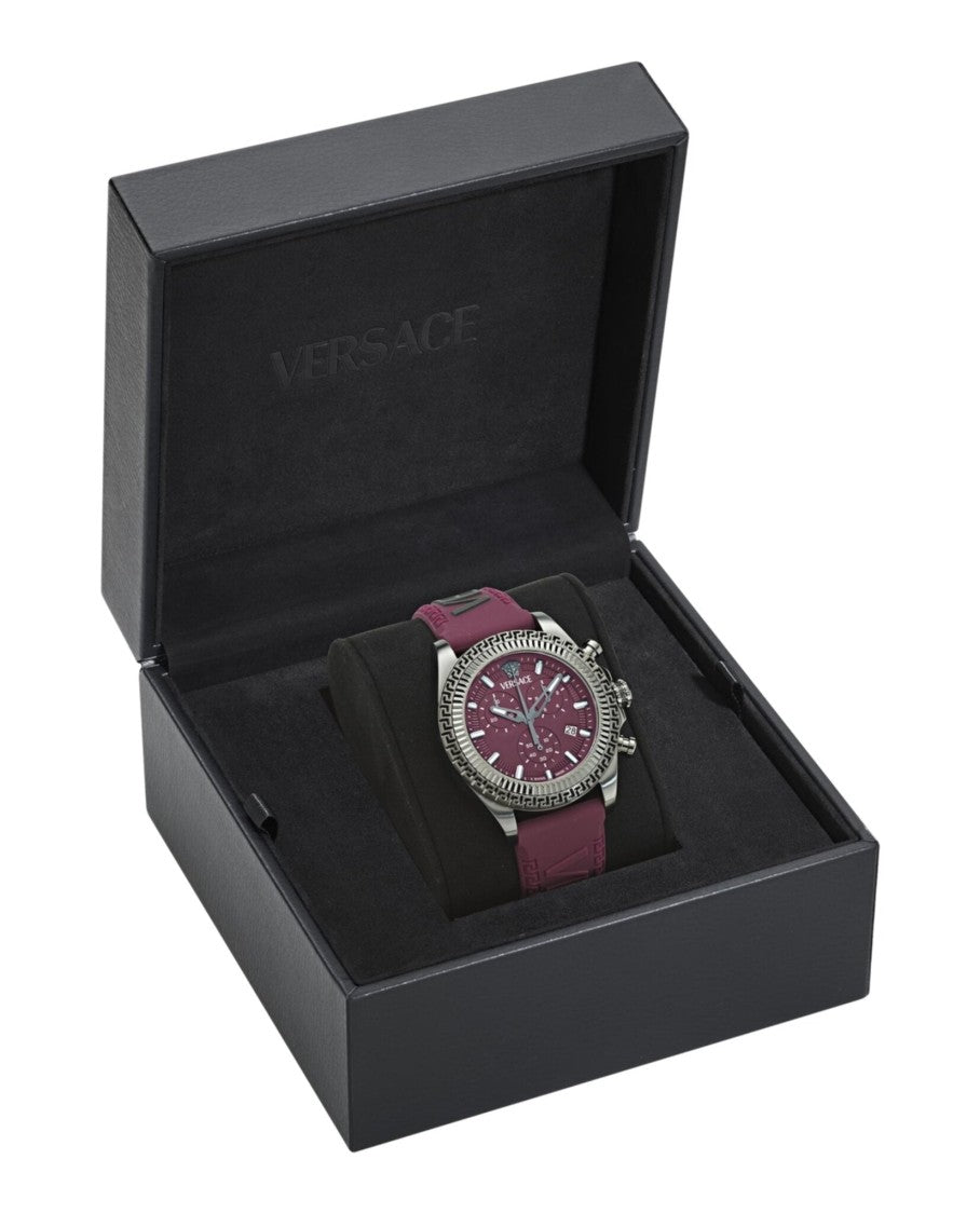 Versace Fornax Chronograph Watch With Burgundy Silicone Strap